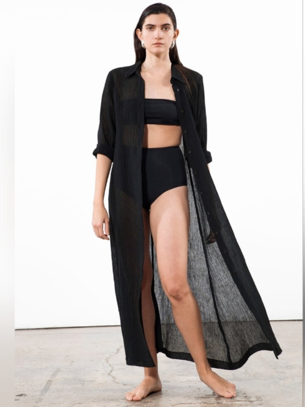 Mara Hoffman Sheer Black Maxi Shirt Dress Swim Coverup - Picture 11 of 11
